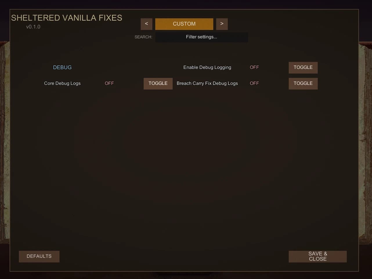 Sheltered Vanilla Fixes